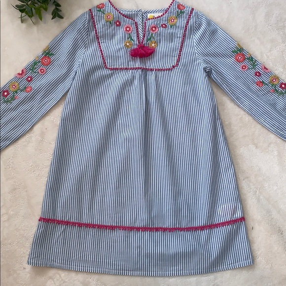 Mini Boden Other - Mini Boden Girls' Striped Floral Embroidered Kaftan in Blue MIx EUC Tunic/Dress
